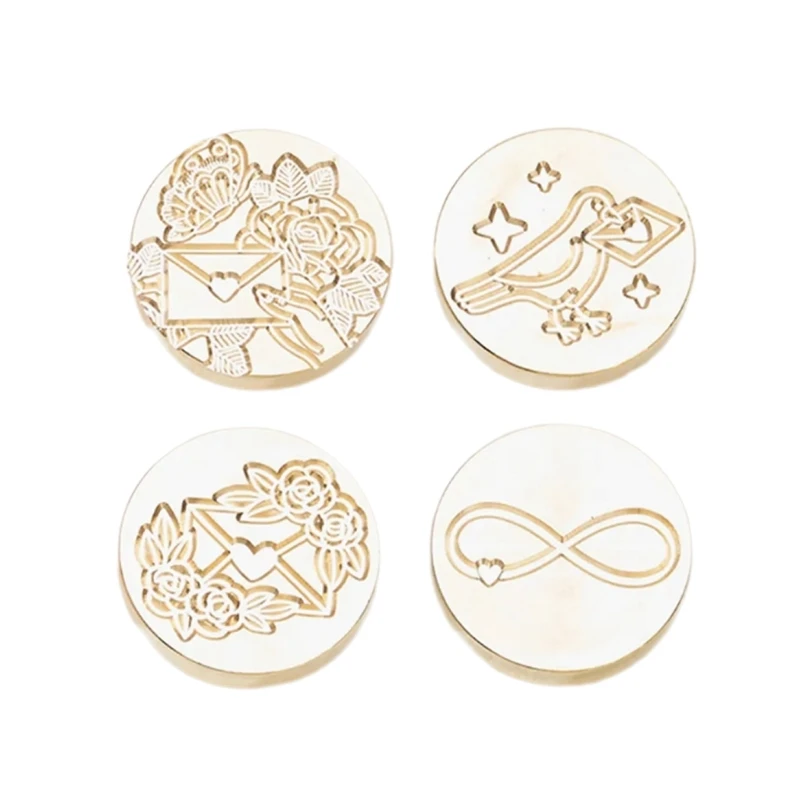 2024 New 4Pcs Wedding Sealing Stamp for Scrapbooking, Sealing Stamp Head Replacement for Invitations Envelope Embellishments