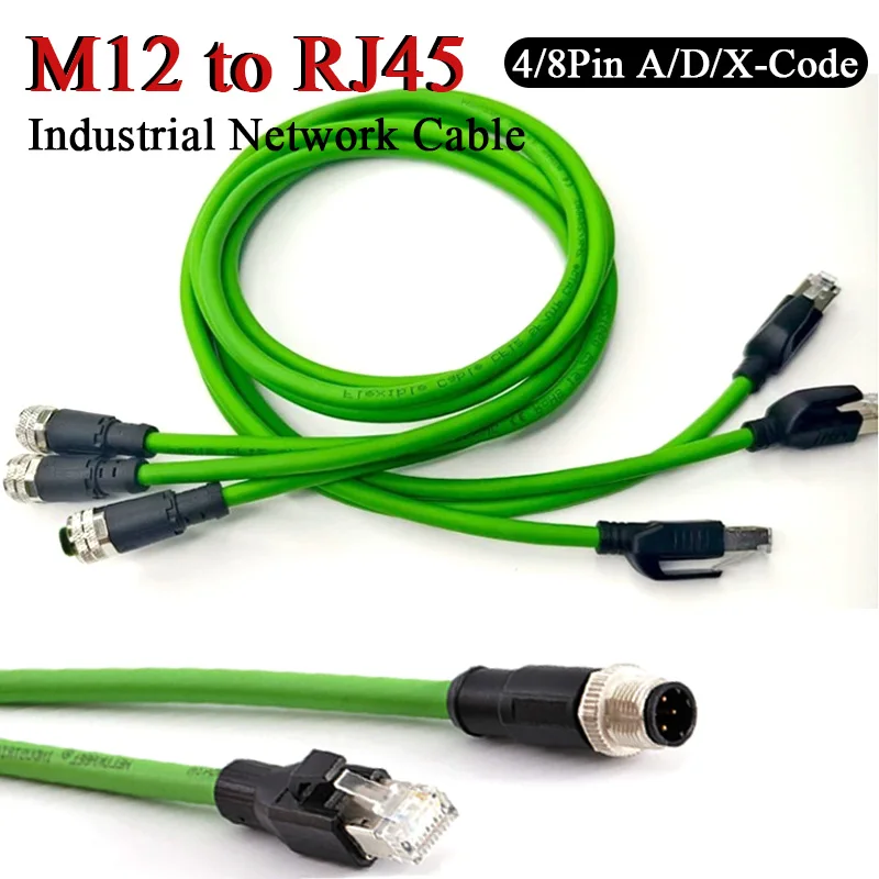 8Pin M12 to RJ45 Connector X-type Industrial CAT6A Ethernet Cable M12 4/8Pin A/D/X-Code Sensor Wire compatible with SICK Cognex