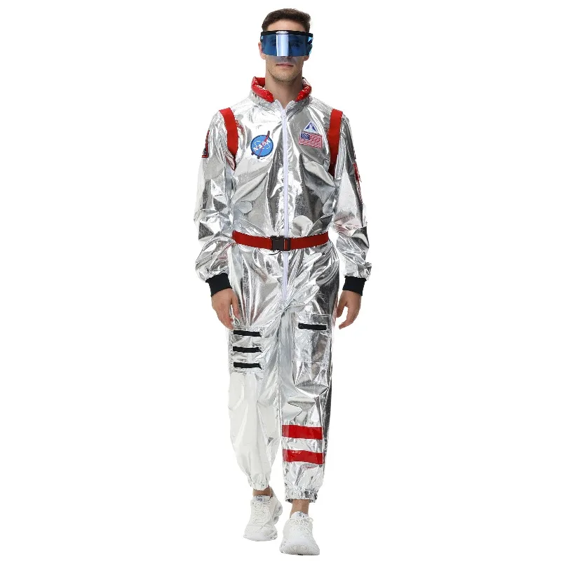 Disfraz de Astronauta para Adultos, Hombres y Mujeres, Traje Plateado de Astronauta, Disfraz de Carnaval, Cosplay de Cosmonauta, Mono Espacial