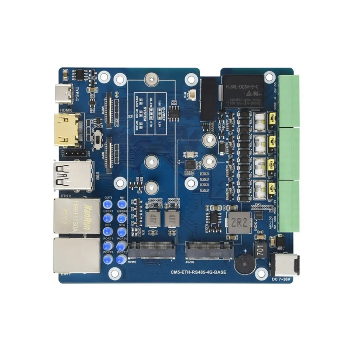 For CM5 Gigabit 2.5G Dual Ethernet Port Expansion Board 4-CH RS485 Supports 4G/5G Modules 4K Output