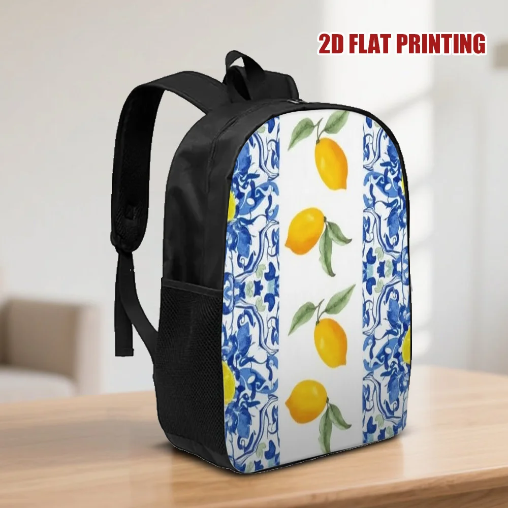

1 Lemon Blue Floral Design Backpack Large and multi-level, with zipped closure, lightweight, suitable for daily work and short