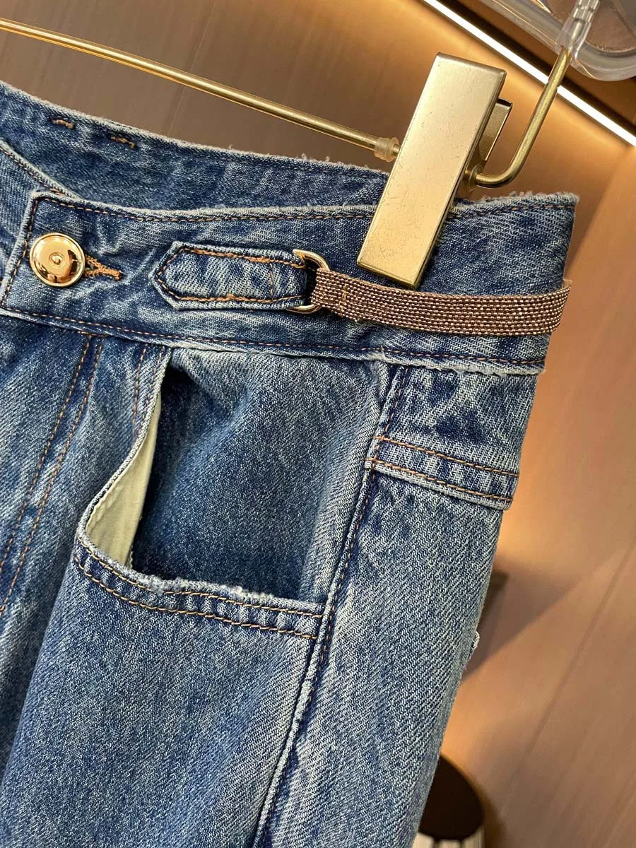 Calça jeans reta feminina de cintura alta, casual feminina, perna larga, nova, outono