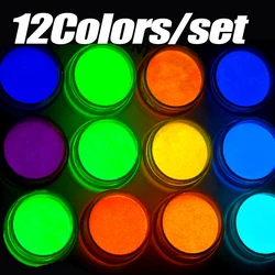 1/12Pcs Halloween Luminous Pigment Nail Powder 12-Colorful Glow in Dark Phosphor Powder DIY Party Epoxy Resin Luminous Powder