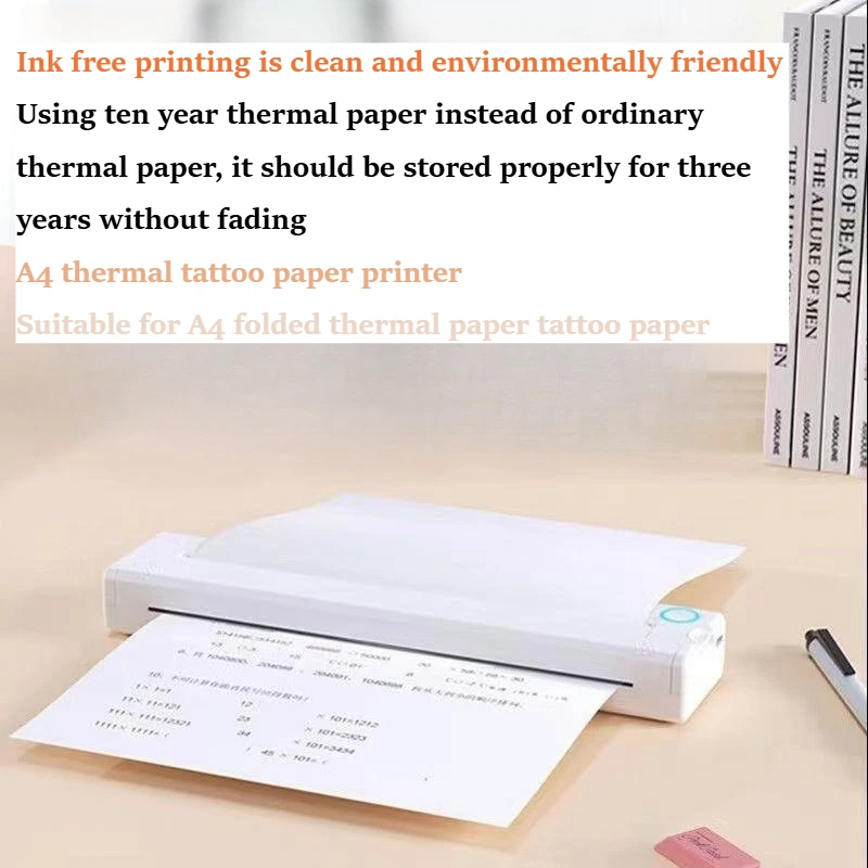 Portable A4 Inkless Thermal Printer, Bluetooth Tattoo Stencil & Student Error & Home Photo Document Printer Tool