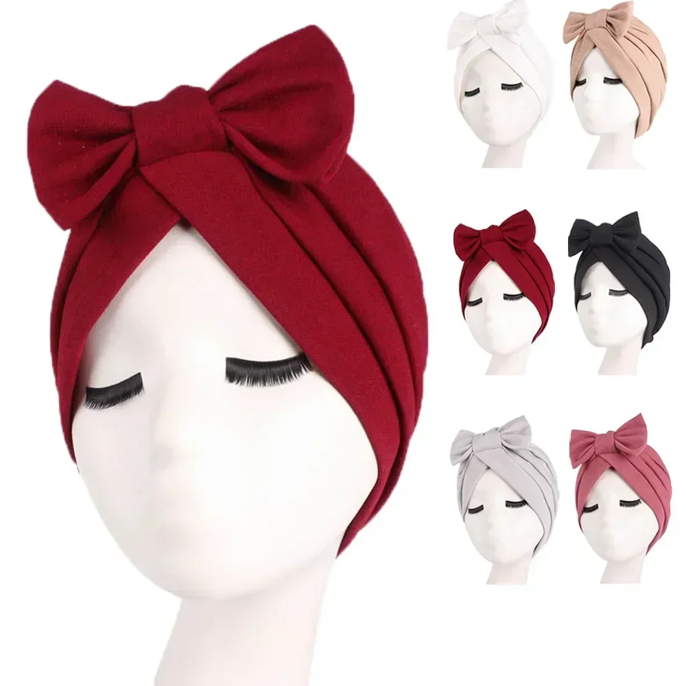 

Bowknot Turban Indian Women Muslim Hijab Stretch Chemo Cap Cancer Hat Hair Loss Cover Head Scarf Wrap Beanies Bonnet Headwear