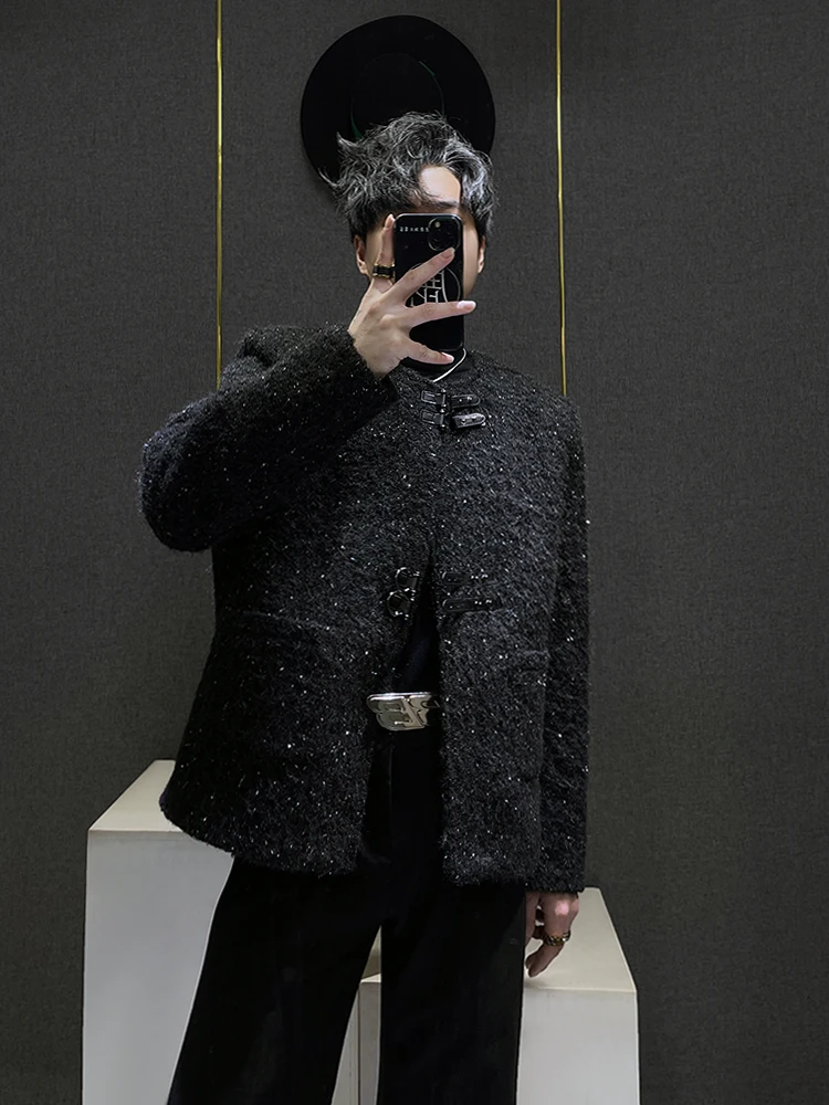 

Мужская утепленная куртка Tianxing с подкладкой на плечах, осенне-зимнее модное шерстяное пальто с блестящим шелковым эффектом, молодежный стиль, круглый вырез, на одной пуговице