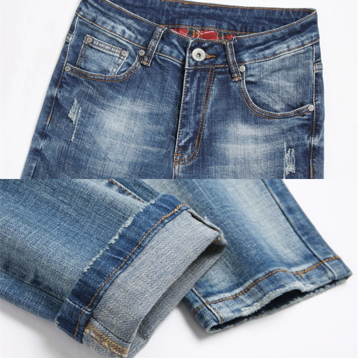 Seagull Appears Pocket Jeans Men Worn Soft Flame Leopard Pattern Pants Hip Hop Popular Slim Fit High Street Pure Cotton Red Ear2