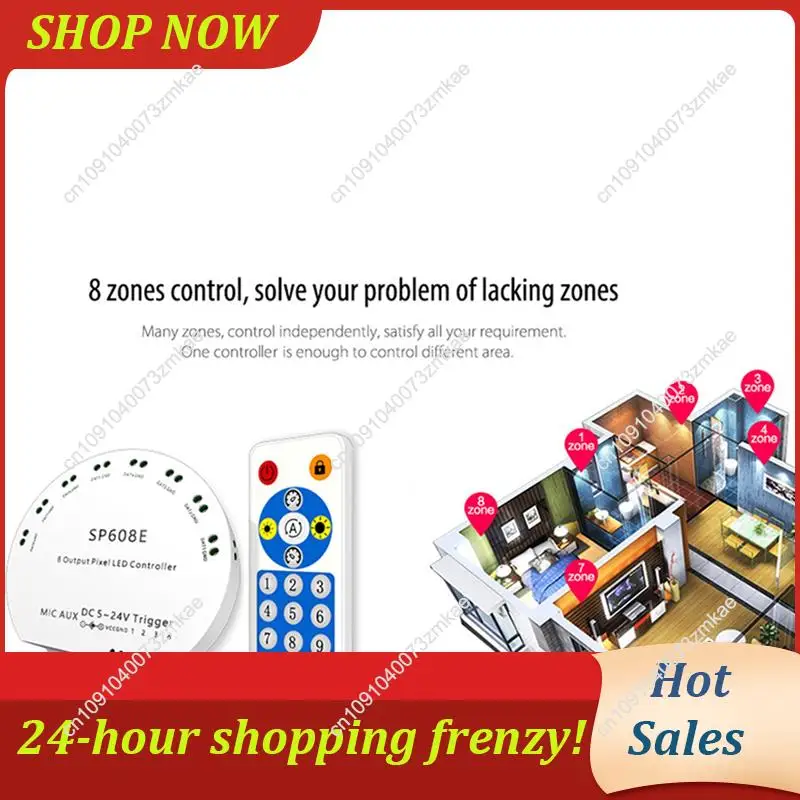 Täglicher Verkauf 6X SP608E WS2812B Musik-Controller 8-Kanal-Signalausgang WS2811 WS2815 LED-Lichtleiste mit integriertem Mikrofon IOS Android Bluetooth