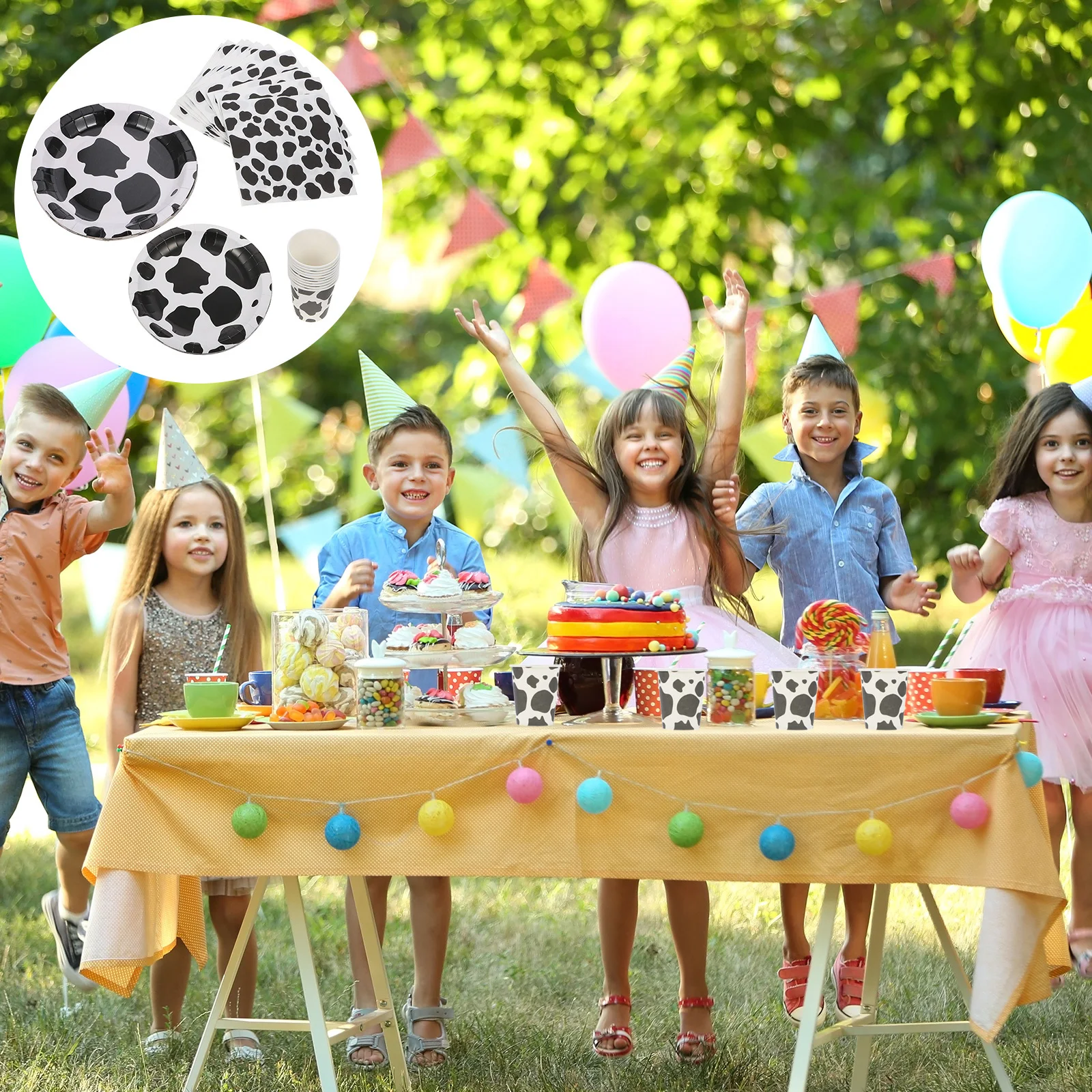 1Set Disposable Paper Plate Party Tableware Cow Theme Thickened Paper Material Biodegradable Birthday Party Supplies