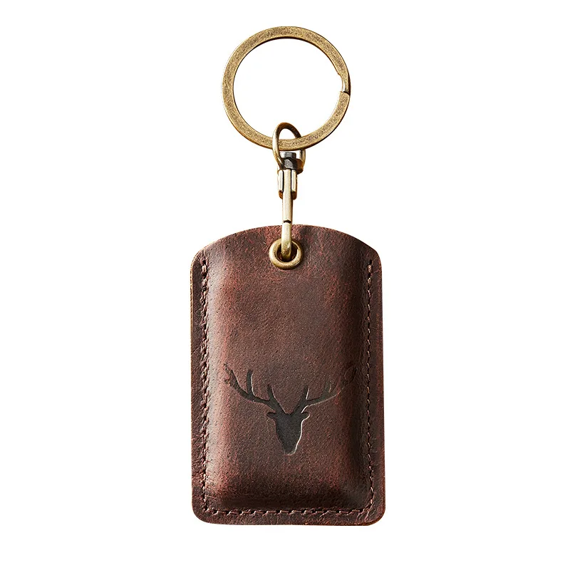 High Quality For Airtag Gift Leather Access Control Card Cover Protective Sleeve Badge Card Holders With Keychain