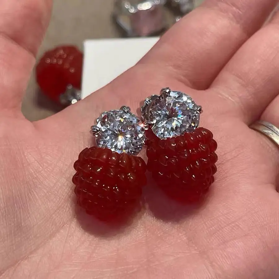 Raspberry Earrings Mulberry Berry Ear Nails Earrings for Women's Gifts Fashion Party Gifts