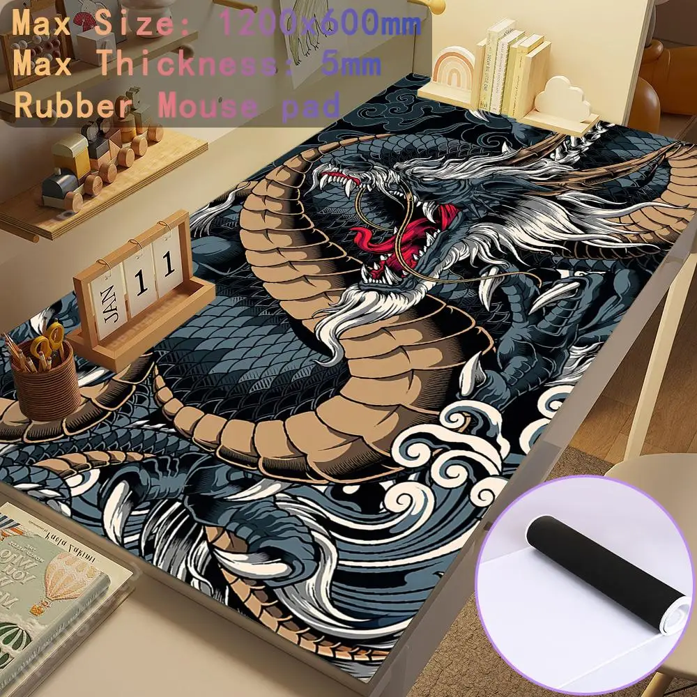 

Xxl Black Mousepad 1200x600mm Gaming Mousepad Japanese Dragon Large Mouse Mat Big Rubber Base Mouse Pad Art Deskpad Eyboard Mats