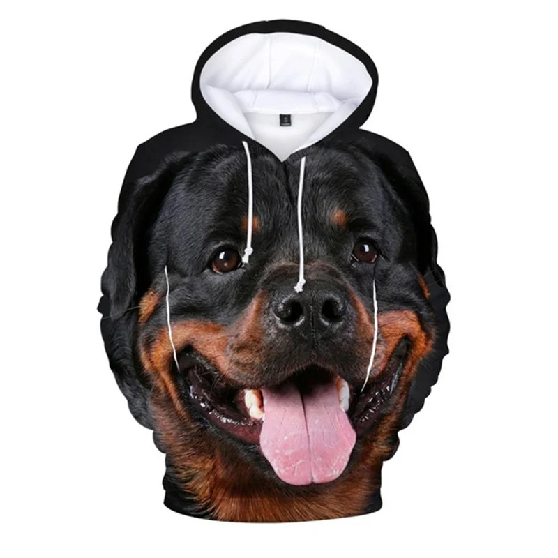 Sudadera con capucha de perro Rottweiler negro para hombres y mujeres, sudaderas con estampado 3d, jersey de moda, ropa de calle, abrigo para niños,