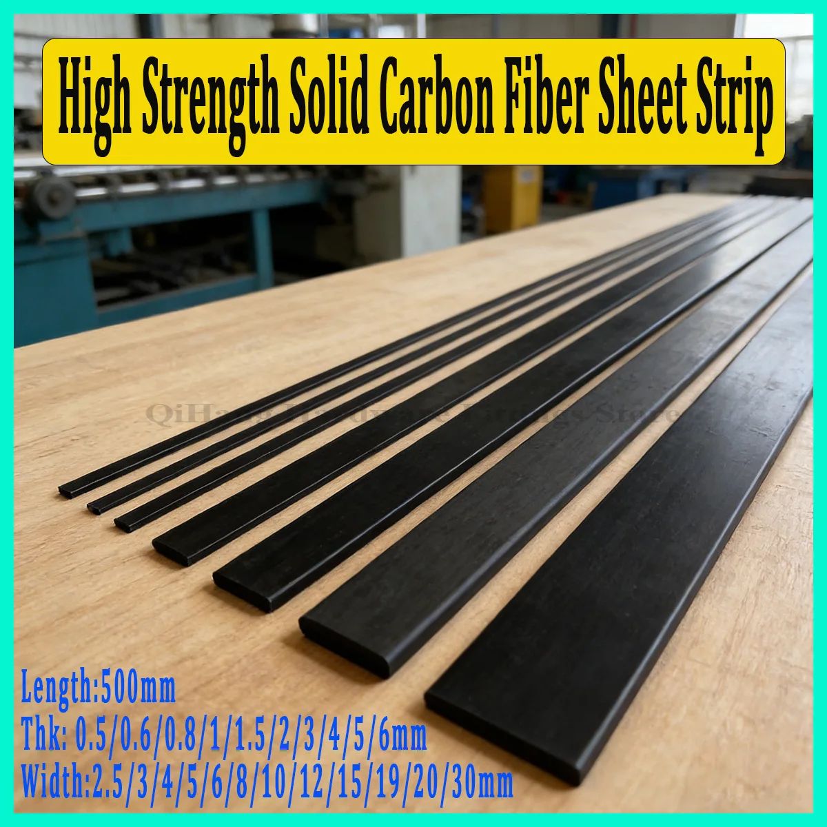 1-10Pcs Carbon Fiber Sheet Strip 500mm Length, 0.3-6mm Thick High Strength Solid Flat Carbon Bar For RC Model Kite DIY