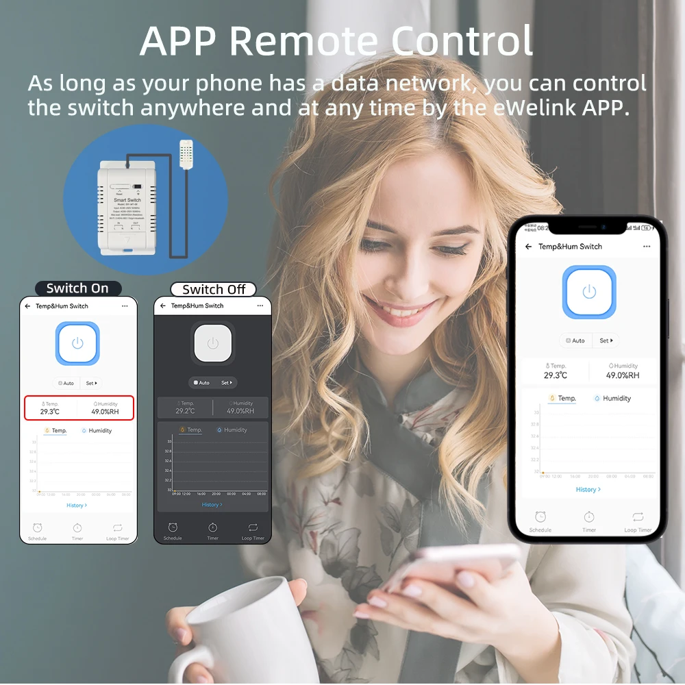 Interruptor inteligente de temperatura e umidade wi-fi, disjuntor inteligente 20ab com trabalho com ewelink alexa google termostato inteligente