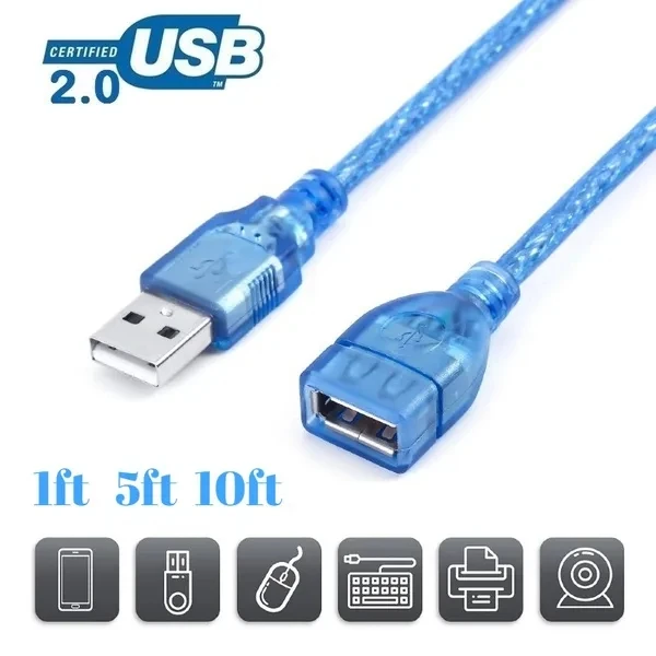 10ft USB 2.0 rozszerzenie przedłużacz do przewodów przewód USB kobiecy męski Extender szybki przewód przyłączeniowy do laptopa PC TV kabel kamery