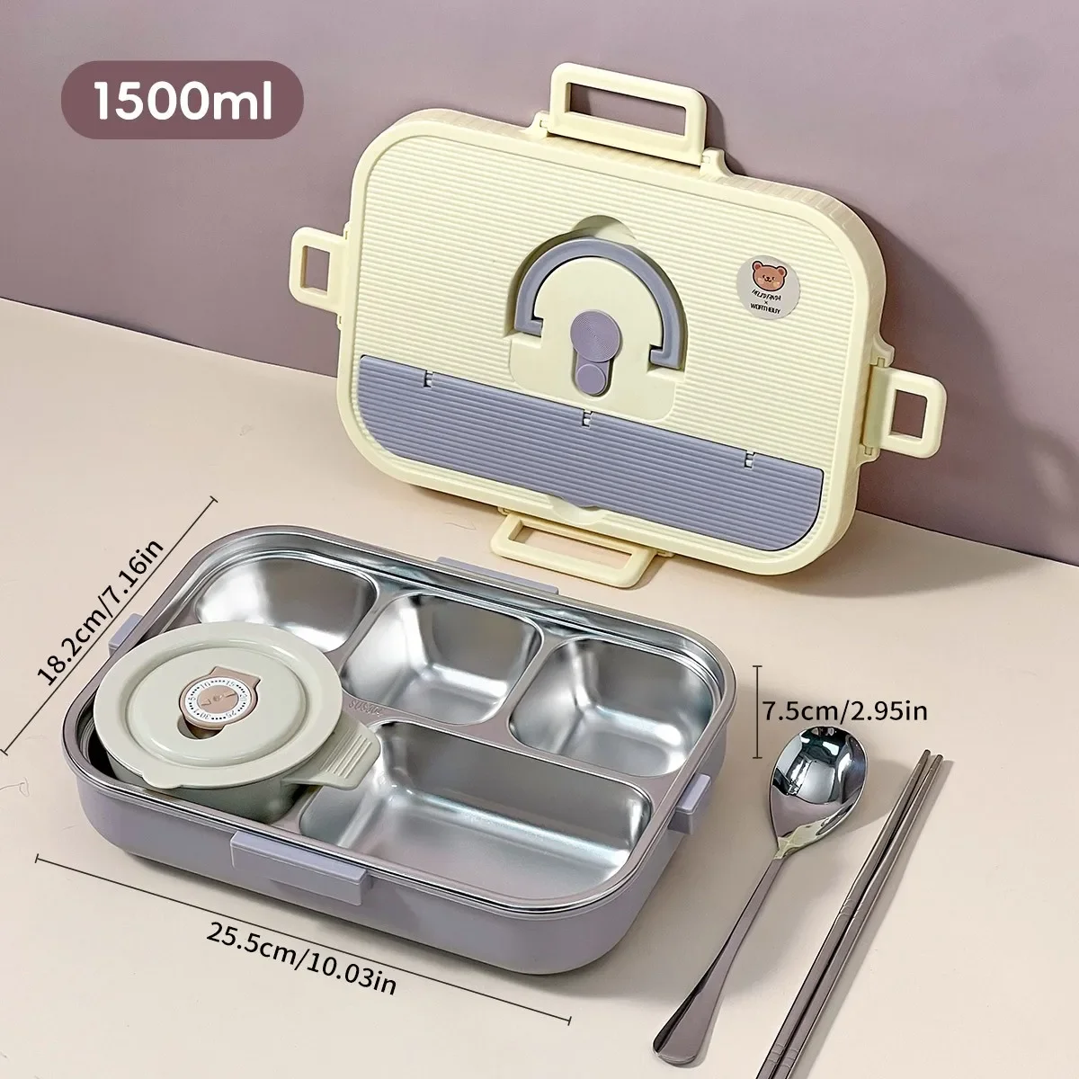 4/5 vakken, lunchbox van roestvrij staal 304 met bestek, grote inhoud, luchtdichte voedselcontainer, geschikt voor studenten, magnetronbestendig.