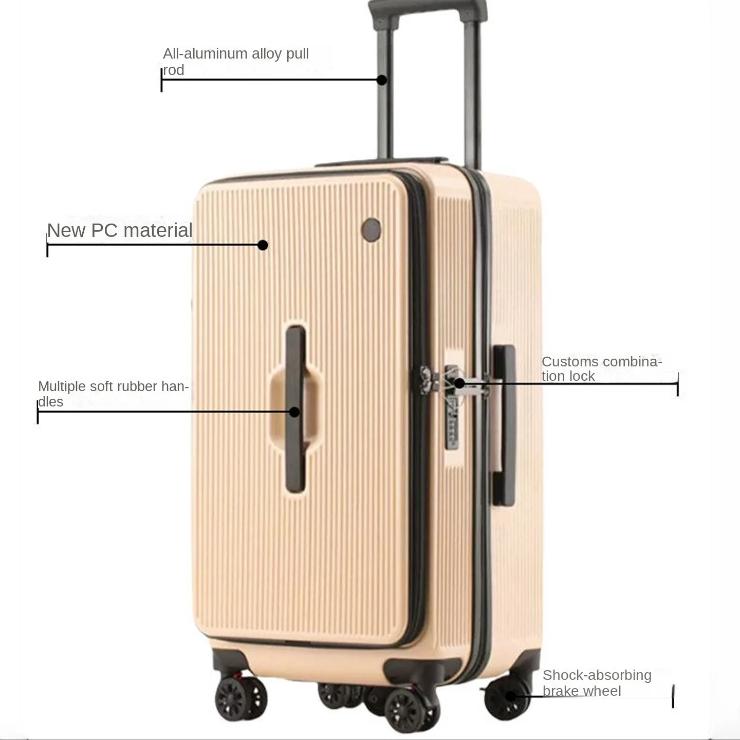 30-inch Large-capacity 5-wheel Side-opening Suitcase with Dual-opening 20-inch Cabin Trolley Travel Luggage with Silent Wheels