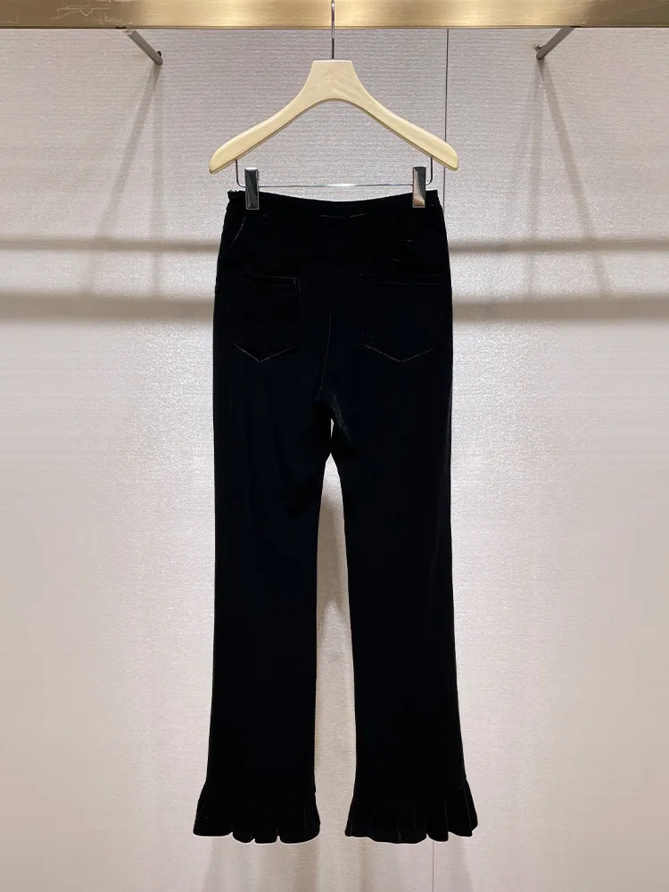 Elastic waist flared trousers retro velvet slim-fit casual trousers
