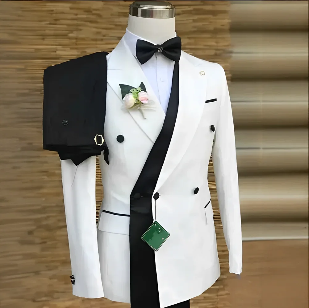Men's White Black Wedding Suit Slim Fit Formal Tuxedo 2-Piece