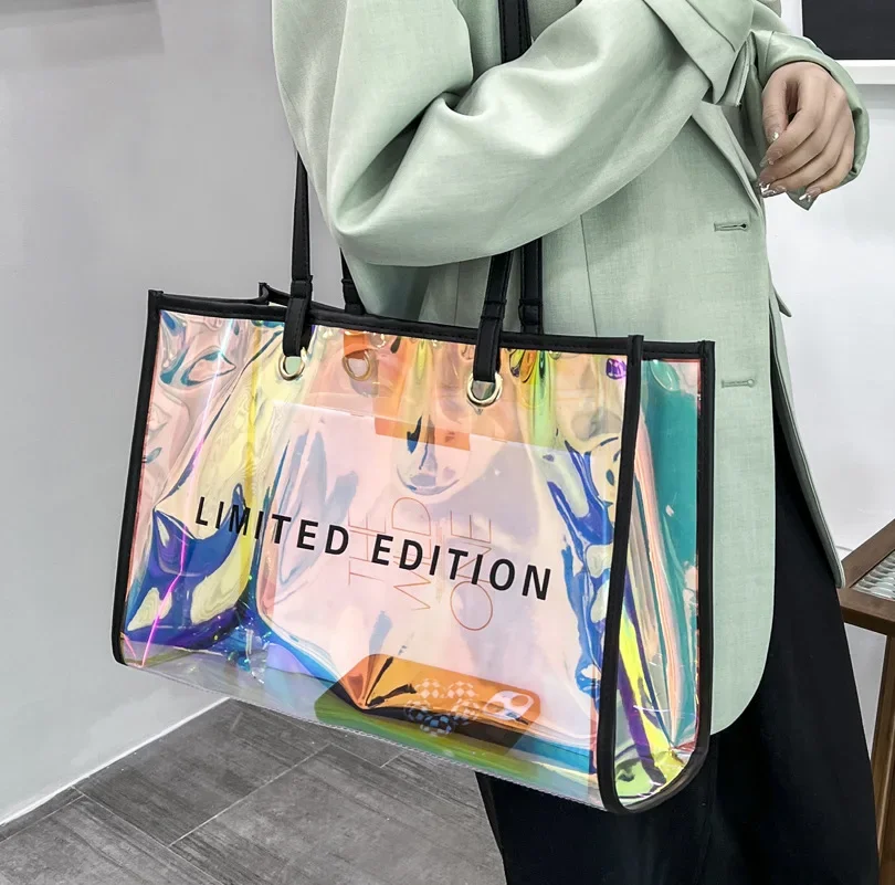 

Fashion Transparent Handbag for Women PVC Clear Bag Travel Ladies Shoulder Bags with Purse Large Capacity Eco Beach Tote