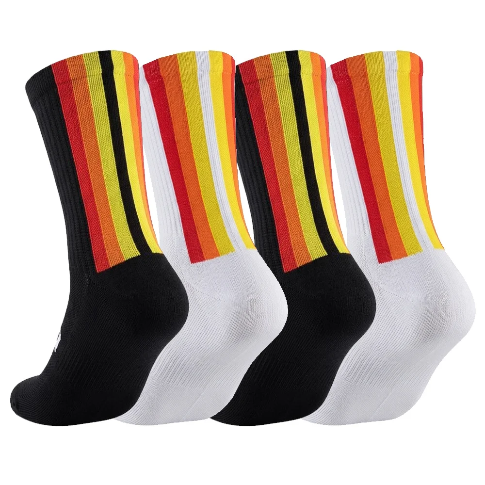 GKRQ 4 pares de calcetines de ciclismo nuevos, de compresión, para enfermeras, para bicicleta de carretera, running, MTB, hasta la rodilla, blancos, deportivos, divertidos, de marca, negros