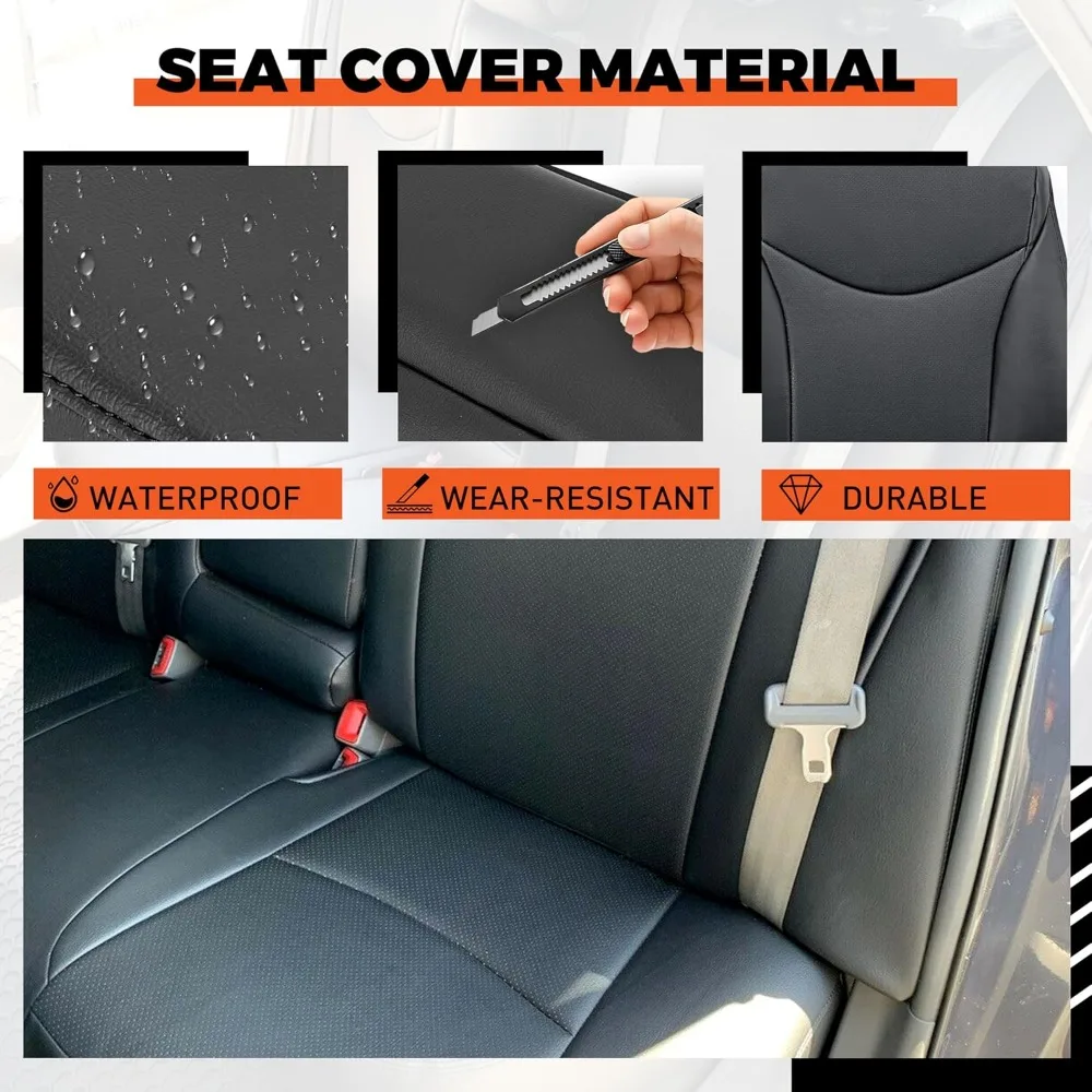 ECOTRIC Full Set Seat Covers for 2010-2015 Toyota Prius in Black Synthetic Leather with Headrest and B-Pillar Protection