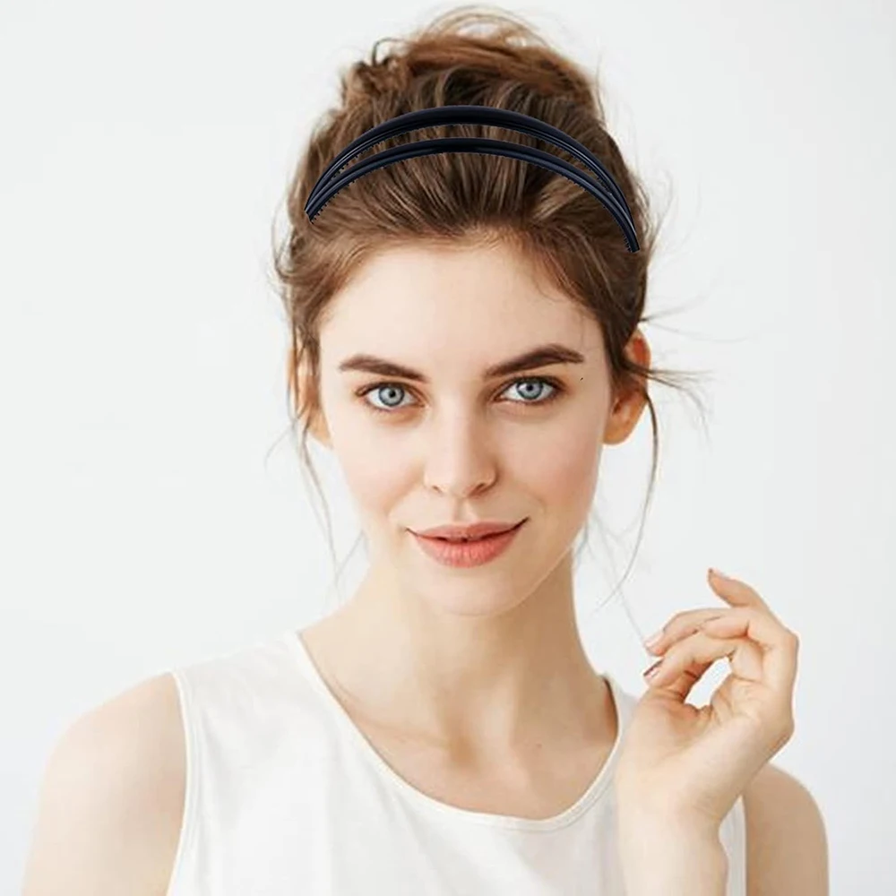 Kunststoff-Stirnband, zweireihig, Zahnkamm, Haarband, einfacher und schicker Haarreifen, rutschfestes Haar-Accessoire für Frauen und Mädchen, tägliches Dating – Detail 2