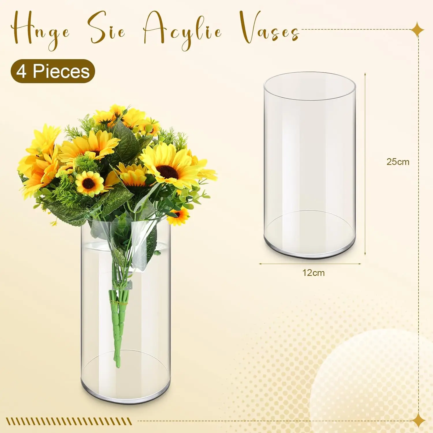 Qunclay 4 Pcs Acrylic Flower Vase Plastic Cylinder Vase For Centerpiece Decorative Clear Acrylic Cylinder Vase Break Resistant