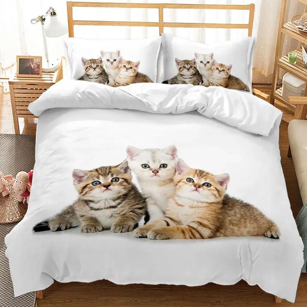 Cat Print Comforter Set Kids Boys Girls Teens Comforter Cartoon Cat Bedding Set Gift Duvet Cover Room Decor 200x200 200x220 cm