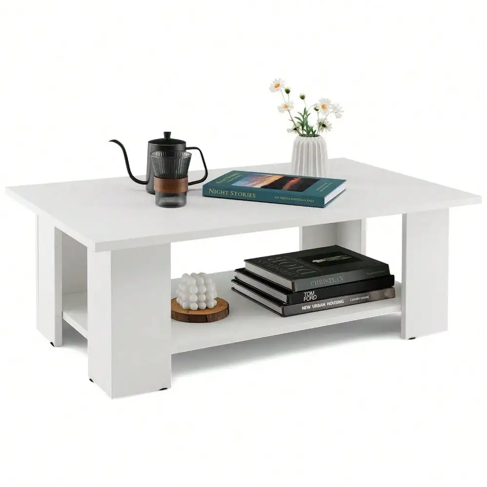 

Coffee Table 2-Tier Modern Center Cocktail Table W/Storage Shelf for Living Room