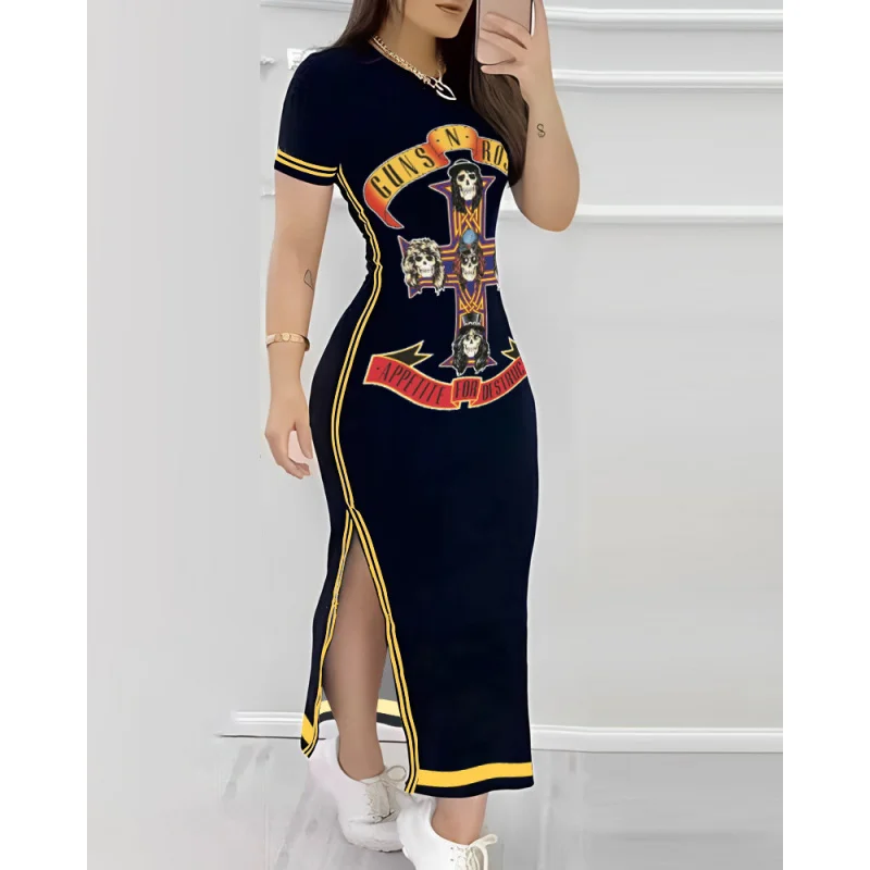 2023 nowa Amazon AliExpress gorąca sprzedaży Halloween sukienka z rozcięciem i kwiatowym nadrukiem