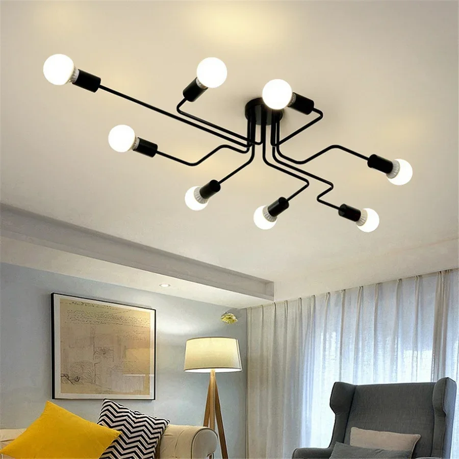 

Retro Industrial Ceiling Chandeliers Lights Multiple Rod Wrought Iron Nordic Loft Ceiling Lamps for Living Room Bedroom Decor