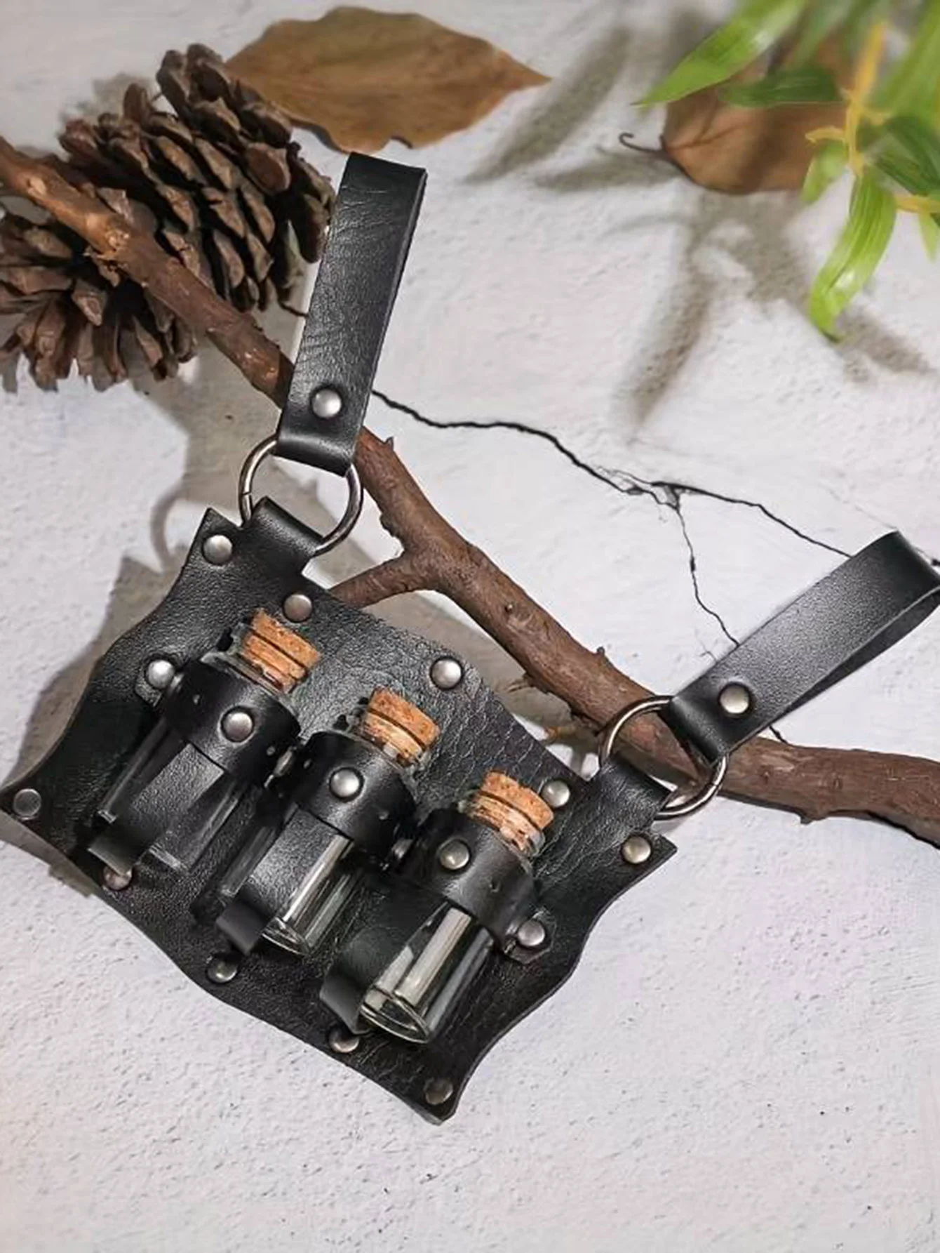 Medieval Waist Bag Renaissance Steam Glass Magic Bottle Set Retro Halloween Cosplay Wizard Witch Role-playing Costume Prop