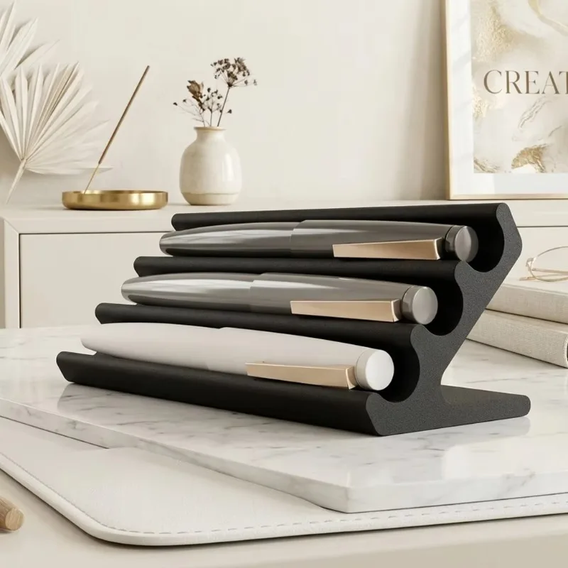 3D Printed Modern Minimalism Style Three Floors Pen Stand Black Color Office Pen Holder Desktop Organizer Creative Home Gift