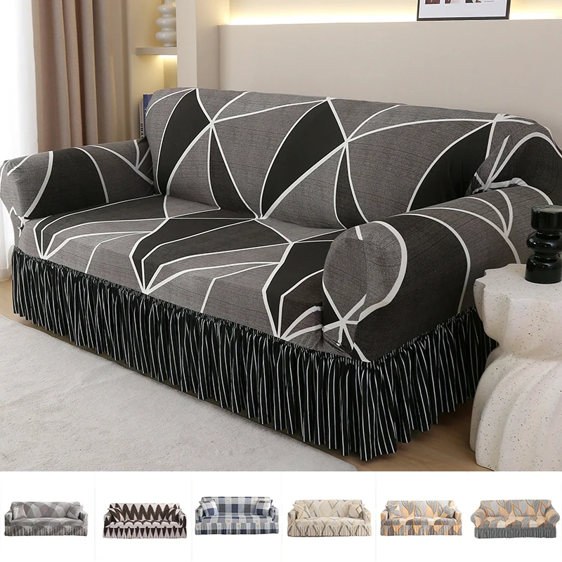 1/2/3/4 Seater Printed Sofa Skirt Cover Elastic Armchair Couch Covers for Living Room Furniture Protector