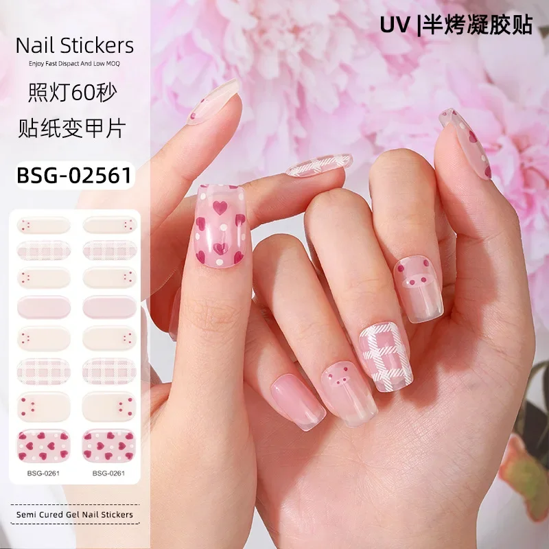 16Tips Gel Nail Sticker Full Sticker Stamping for UV Light Nail Decals Flower Macaron Strip Wraps Waterproof Nail Design