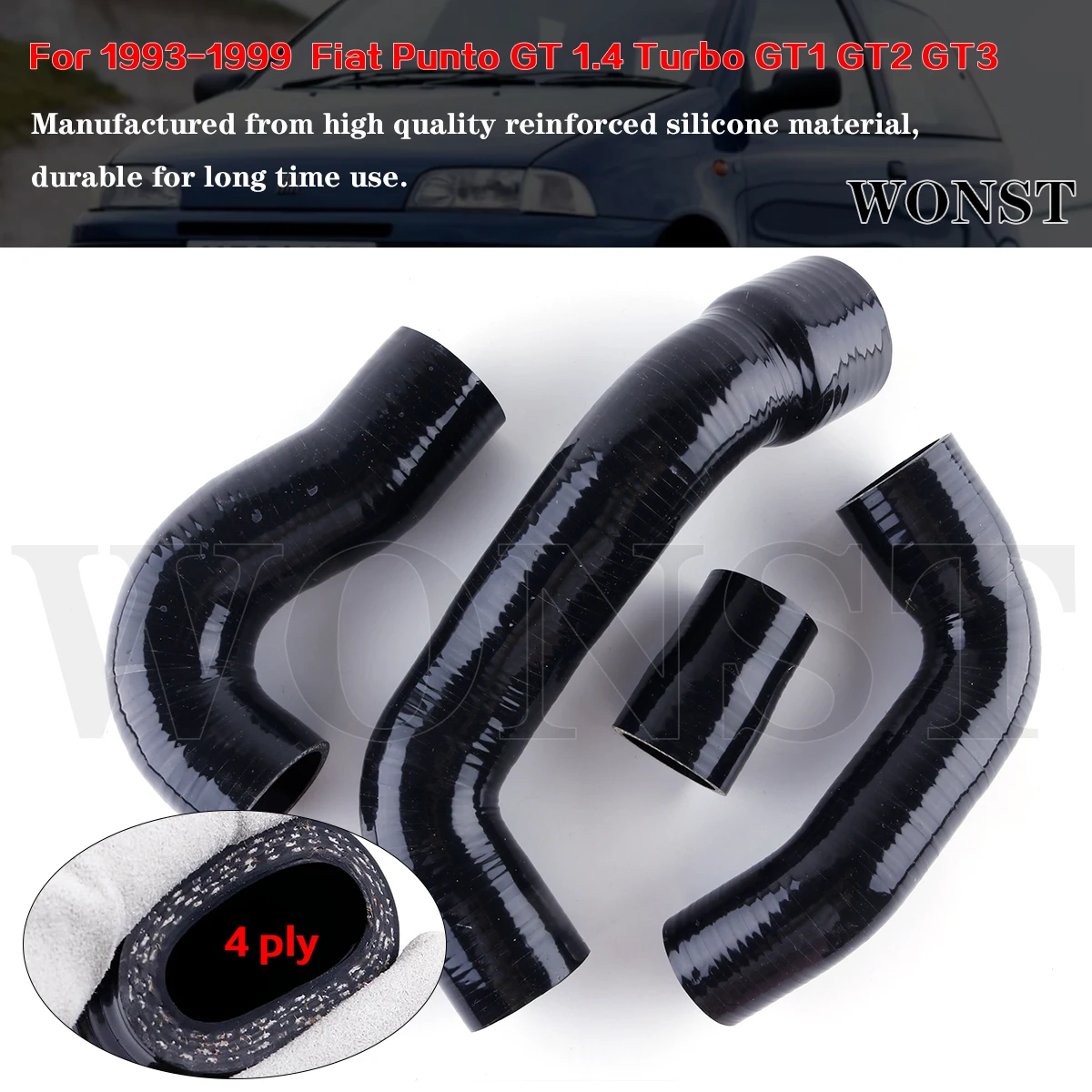 

4-слойный силиконовый комплект шлангов для повышения мощности для Fiat Punto GT 1.4 Turbo GT1 GT2 GT3 1993-1999 годов 1993-1999 гг.