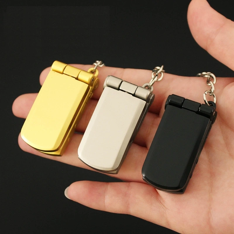 Mini Flip and Rotate Keychain Creative Phone Shaped Pendant Charm Keyring Y2K Style Bag Keys Hanging Ornament Decor