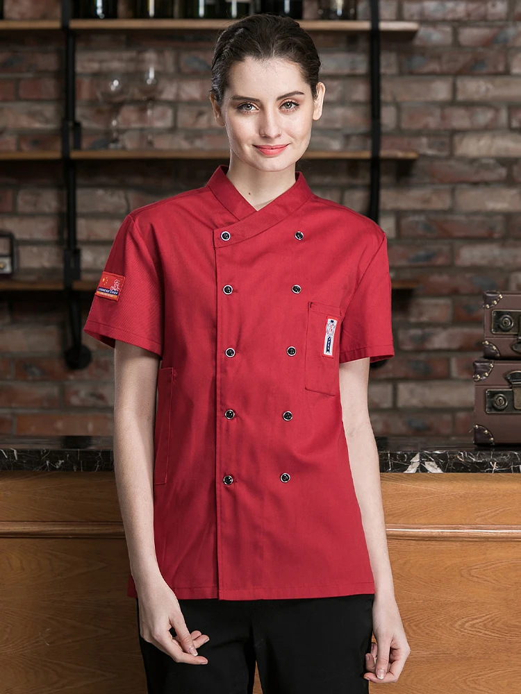 Womens Chef Shirt Restaurant Work Uniform Chef Coat Jacket Hotel Canteen Kitchen Food Service Cooking Overalls Waiter Workwear