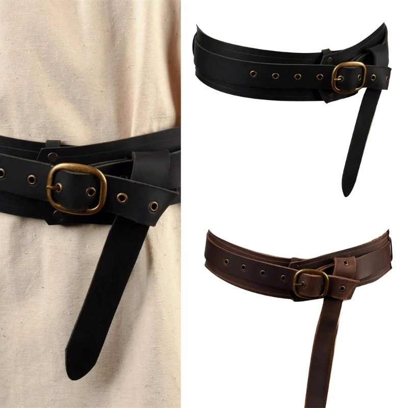 

Medieval Style PU Waist Belt with Pin Buckle Harajuku Personality PU Waist Belts for Women Man Halloween Cosplay Pirate