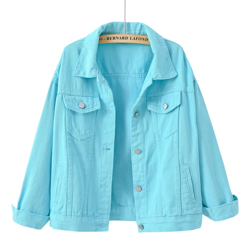 Solid color single-breasted lapel casual large size denim jacket short loose long-sleeved top women\'s clothing coat