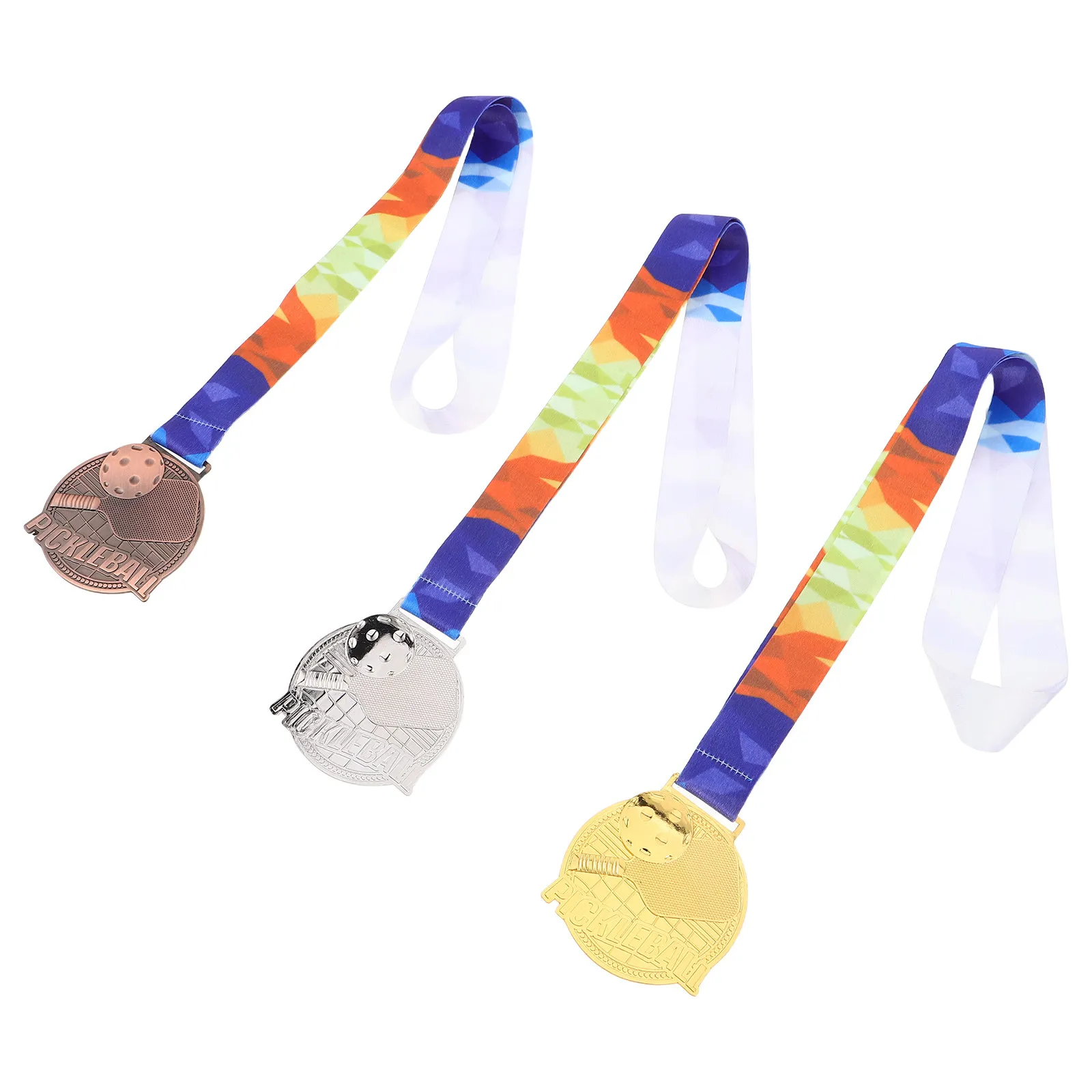3Pcs Pickleball Award Medals Metal with Neck Ribbons Tournament Competition Prize Medal Sports Event Rewards Championship Sports