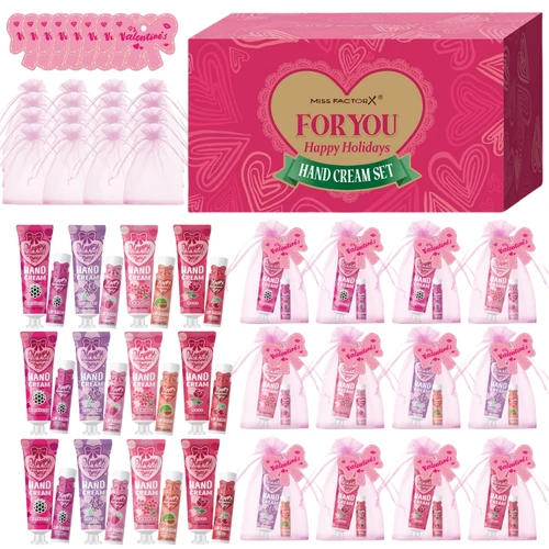 Juego de regalo de crema de manos y bálsamo labial de 96 piezas: incluye bolsa de regalo rosa y tarjeta con lazo, adecuado para bodas, distribución de regalos navideños
