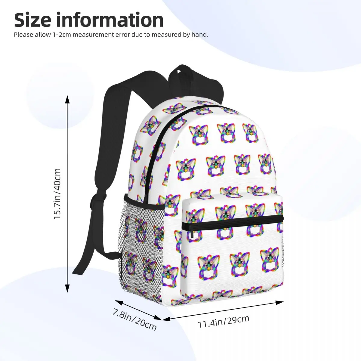 Gay Tye Dye Furby Relaxed Fit Student Backpack School Bag Hiking Travel Daypack for Men Women Bookbag Shoulder Bags