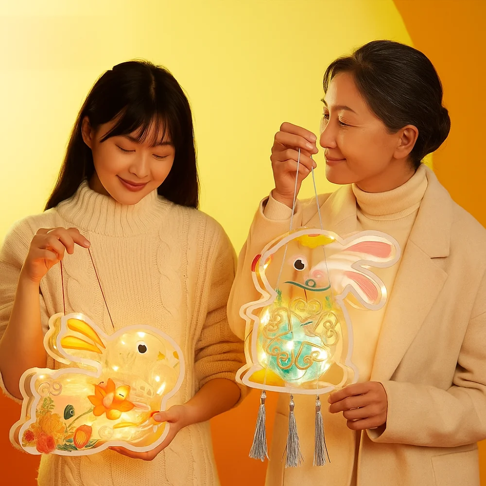 

Intangible Cultural Heritage Mid-Autumn Festival Lantern Transparent Glowing Handheld Rabbit Lantern Handhold Handmade