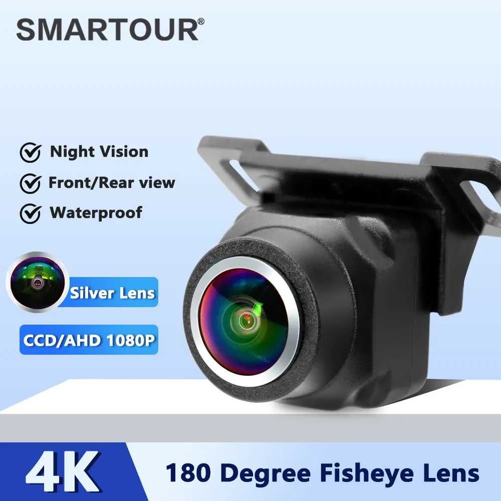 SMARTOUR 4K AHD 1080P Car Rear View Camera Wide Angle Reverse Parking Silver Fisheye Lens For Backup Monitor Night Vision Camera