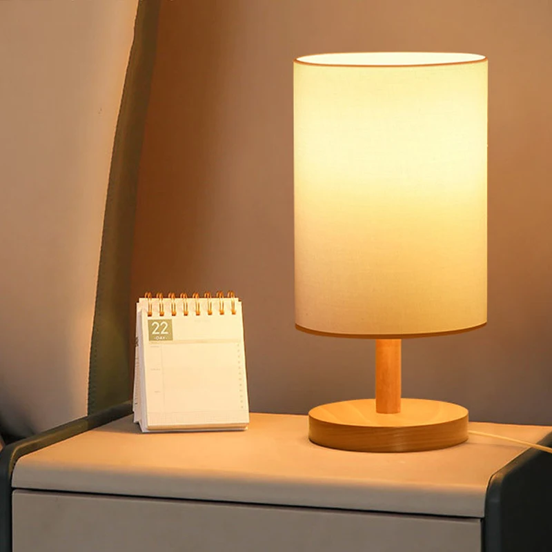 

Bedside Lamp Night Lights Table Lamp For Bedroom Wooden Desk Lamp Bedside Night Light With Cylinder Lamp Shade Home Decor