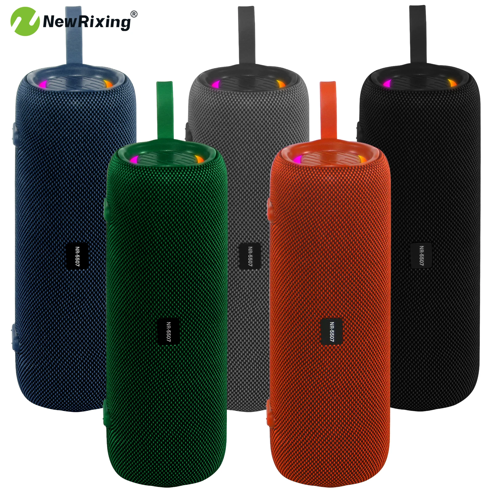 

Портативная беспроводная колонка NewRixing мощностью 16 Вт, уличные колонки, динамик BT, тканевый внешний вид, освещение RGB, подходит для BT/AUX/TF/USB/TWS