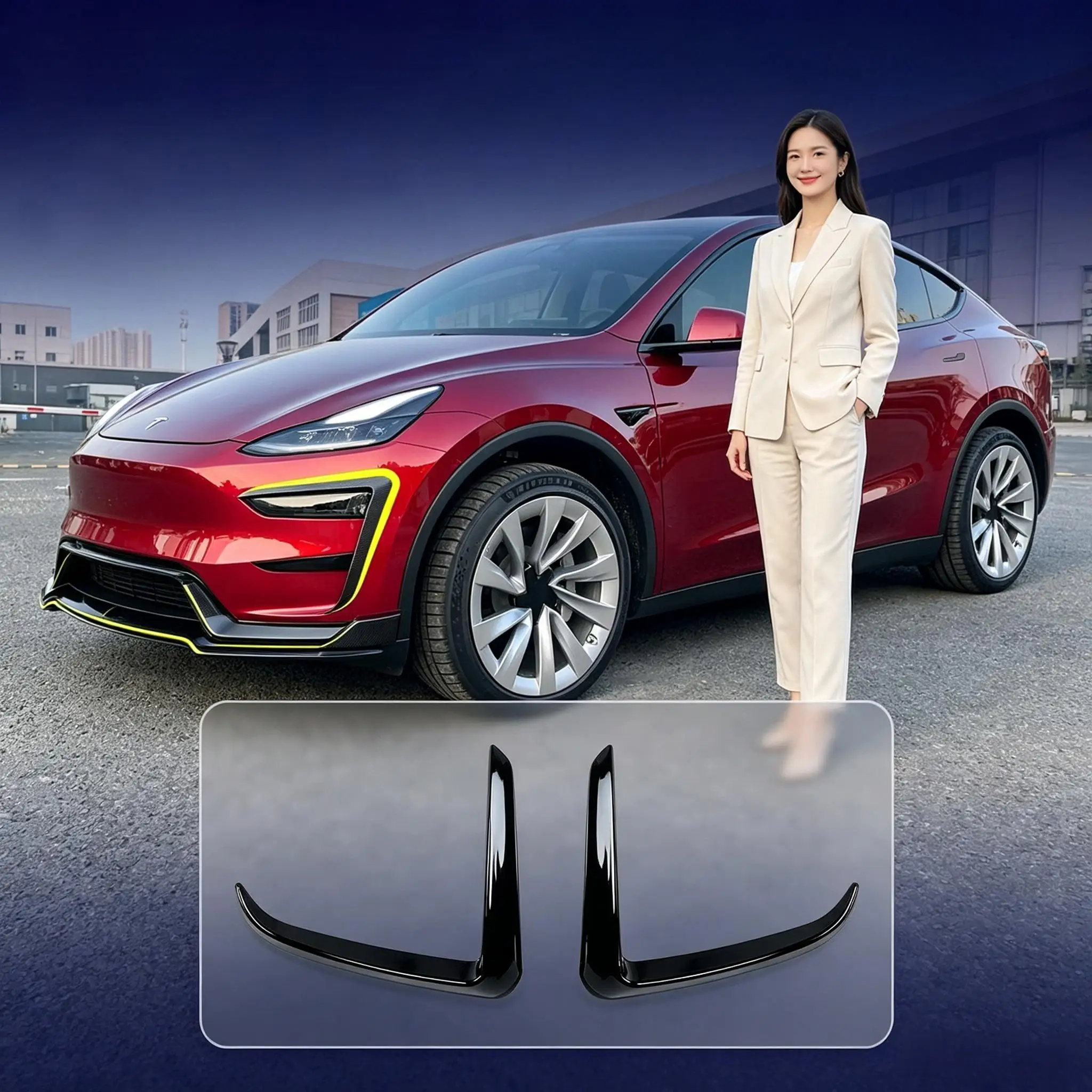 Front Fog Lamp Eyebrow Wind Knife For Tesla Model Y Juniper 2025 Piano Black Fog Lamp Trim Carbon Look Blade Trim Bodykits